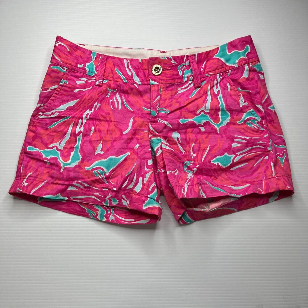 Lilly Pulitzer Womens Flirty Sea The Callahan Shorts 0 Pink 5" Inseam Mid Rise